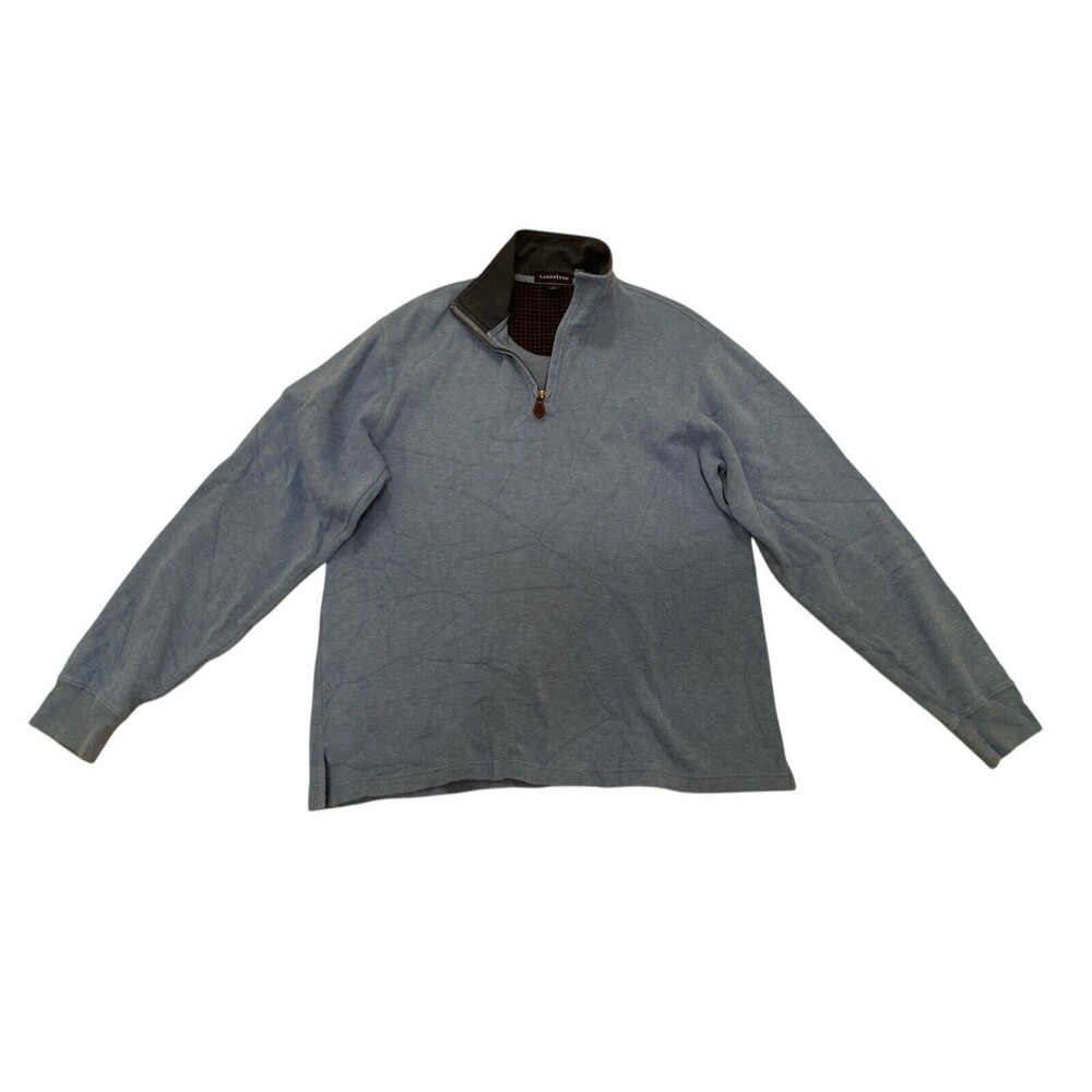 Lands End 1/4 Zip Pullover Men Medium Blue Corduroy Elbow Patches Collar Cotton
